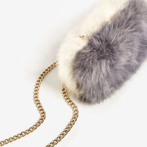 Zara Faux Fur Mini Clutch Bag Gray Cream NWT